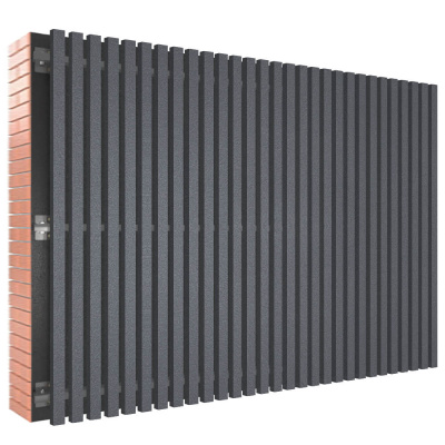 Декоративная рейка металлическая RAL7024 МАТТЕ Серый Графит на фасаде в сборе